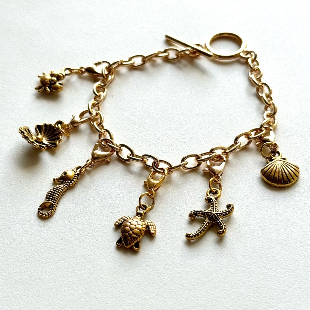Handmade Interchangeable Y2k Style Charm Bracelet / Gold Colour / Ocean / Beach